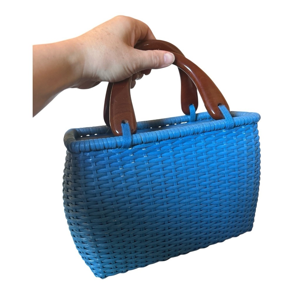Handmade Blue Basket Purse Handbag PUTU J MacLear Vintage - Picture 10 of 12